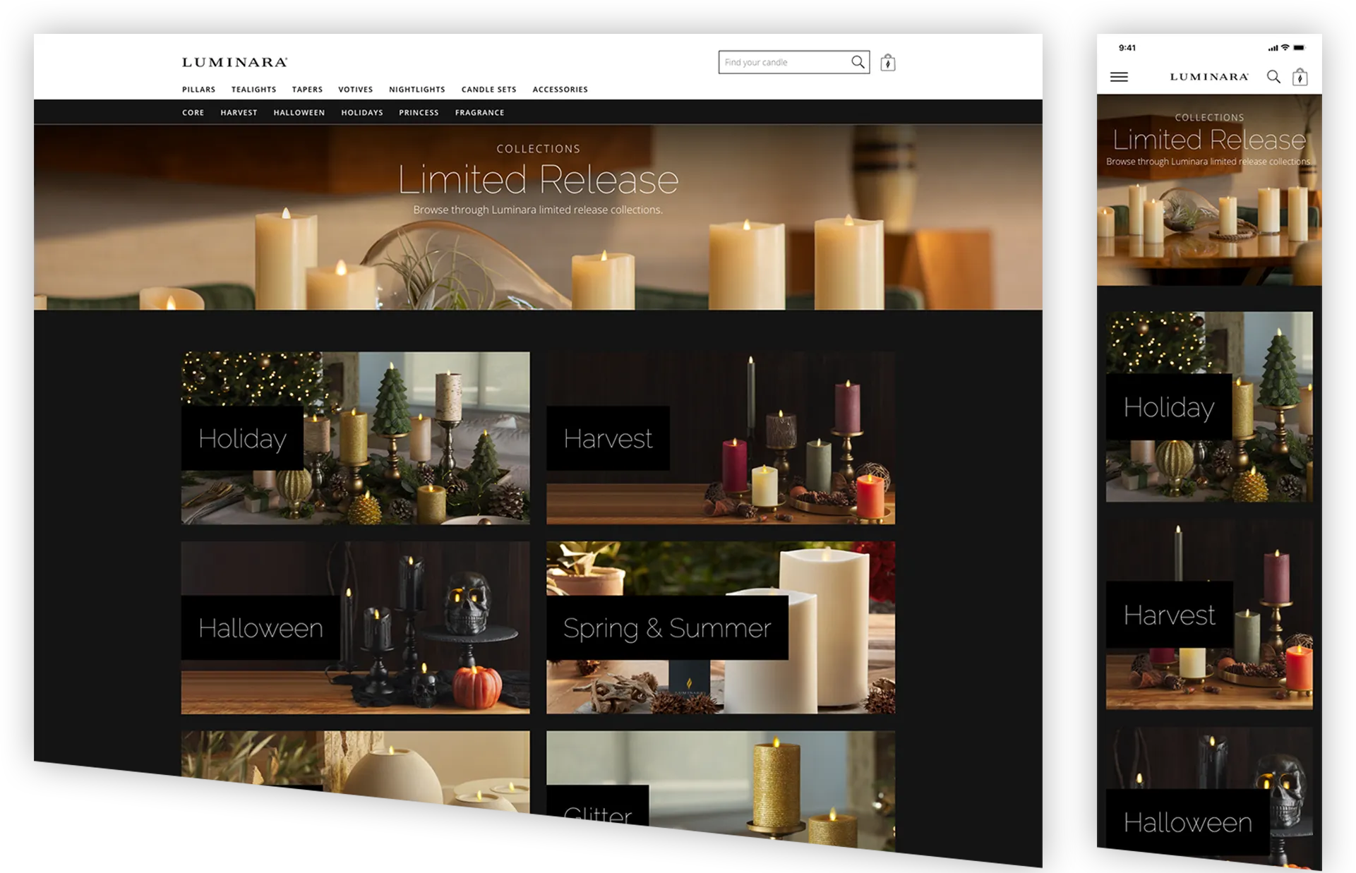 Luminara: Full ecommerce redesign for a luxury flameless candle brand